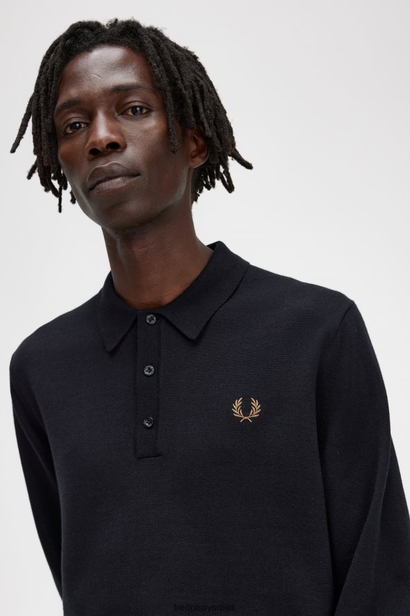 одећу рс Fred Perry мушкарци класична плетена кошуља дугих рукава црн 68TD6P444
