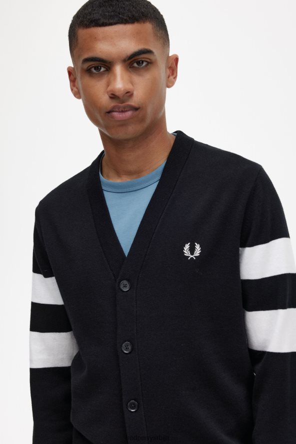 одећу рс Fred Perry мушкарци кардиган са врховима рукава црн 68TD6P447