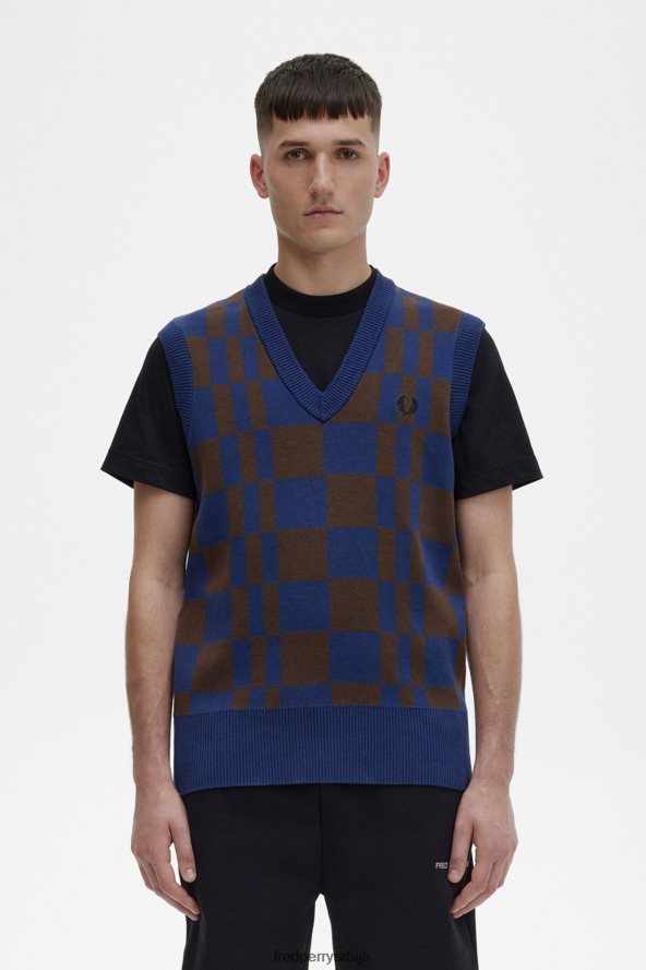 одећу рс Fred Perry мушкарци шаховница плетени резервоар француска морнарица 68TD6P452