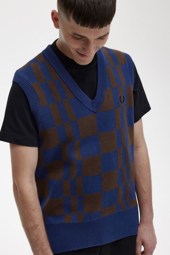 одећу рс Fred Perry мушкарци шаховница плетени резервоар француска морнарица 68TD6P452