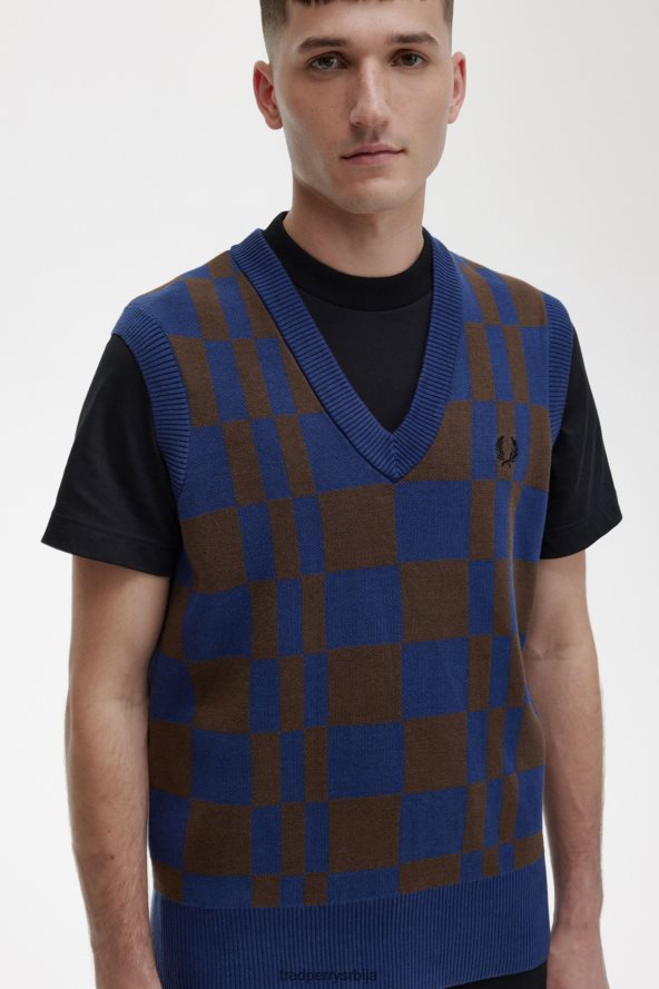 одећу рс Fred Perry мушкарци шаховница плетени резервоар француска морнарица 68TD6P452