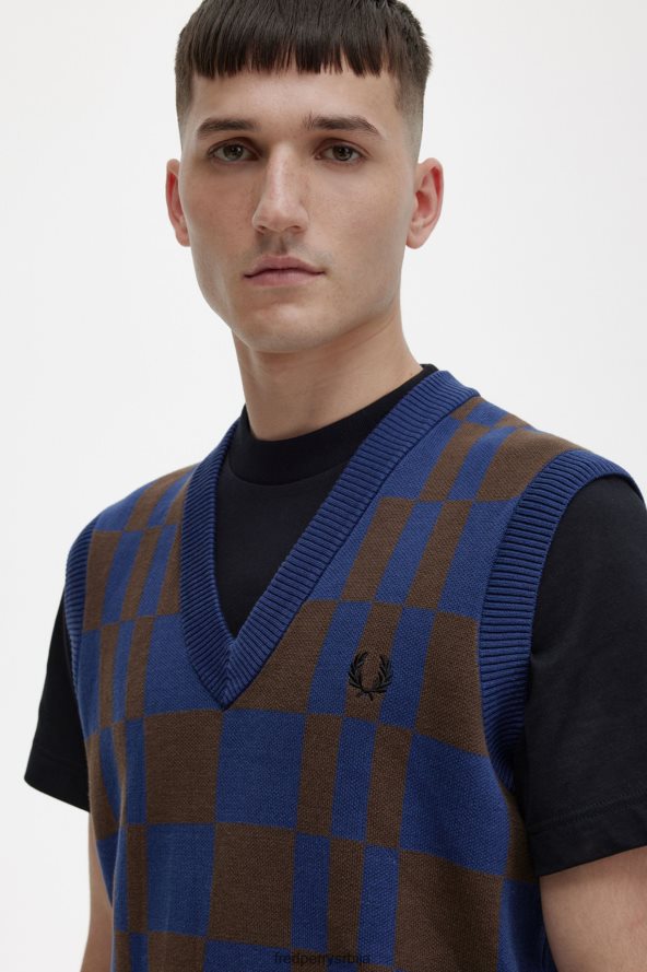 одећу рс Fred Perry мушкарци шаховница плетени резервоар француска морнарица 68TD6P452