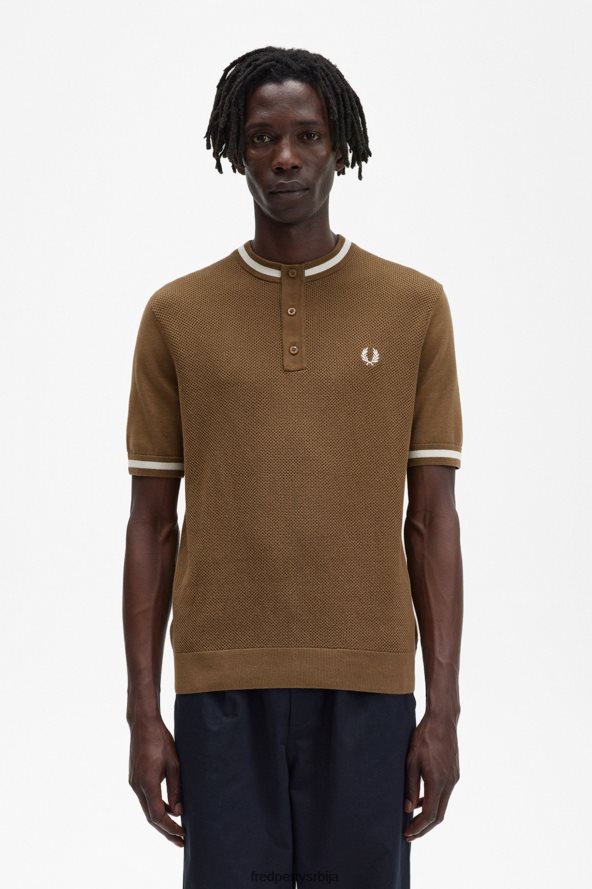 одећу рс Fred Perry мушкарци текстурирани предњи плетени хенлеи осенченог камена 68TD6P453