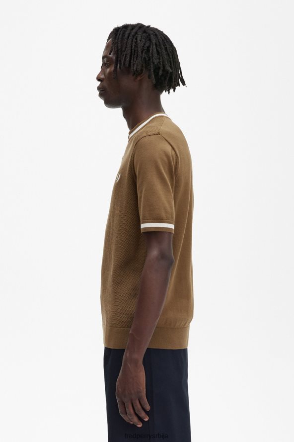 одећу рс Fred Perry мушкарци текстурирани предњи плетени хенлеи осенченог камена 68TD6P453