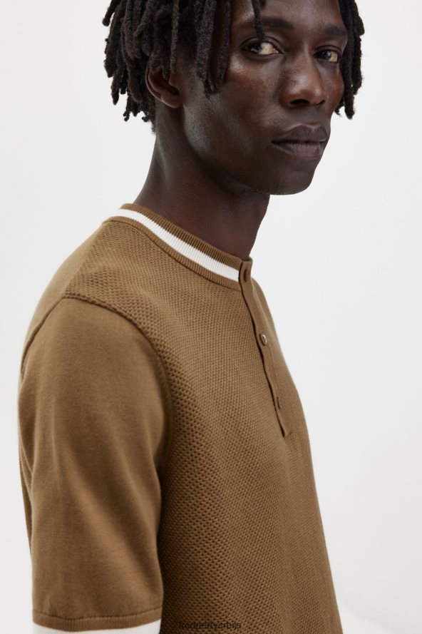 одећу рс Fred Perry мушкарци текстурирани предњи плетени хенлеи осенченог камена 68TD6P453