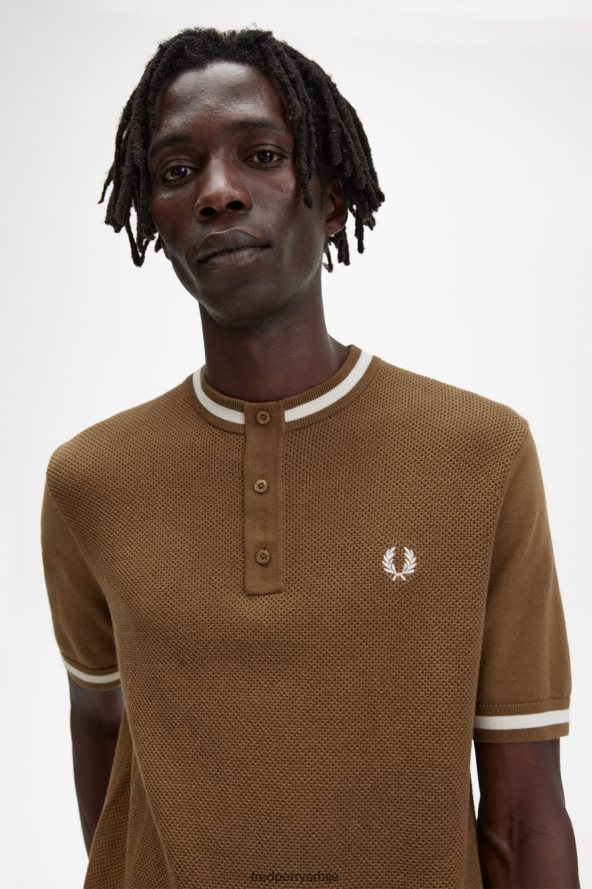 одећу рс Fred Perry мушкарци текстурирани предњи плетени хенлеи осенченог камена 68TD6P453
