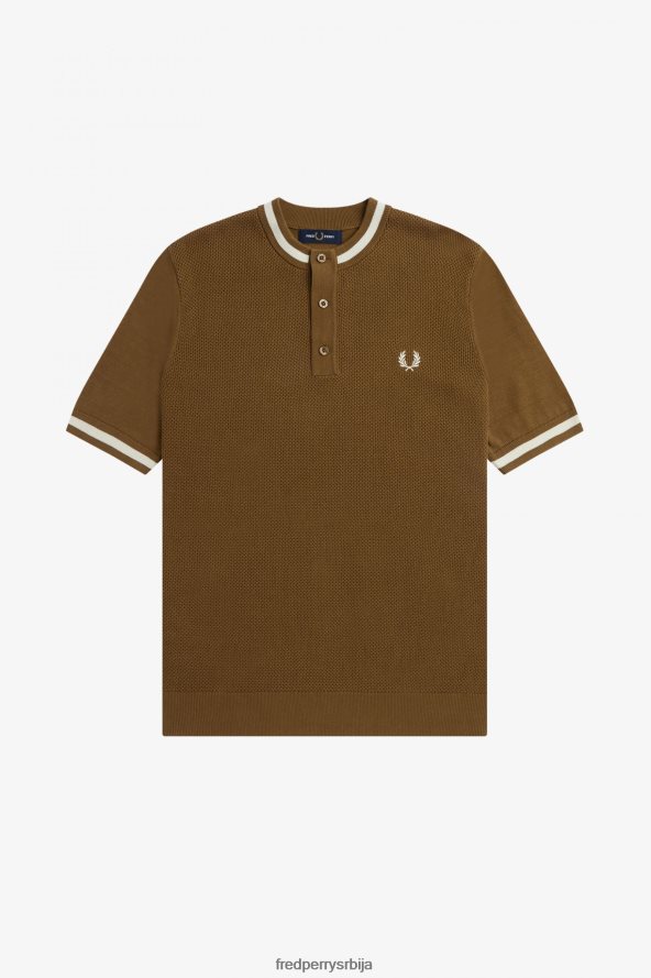 одећу рс Fred Perry мушкарци текстурирани предњи плетени хенлеи осенченог камена 68TD6P453