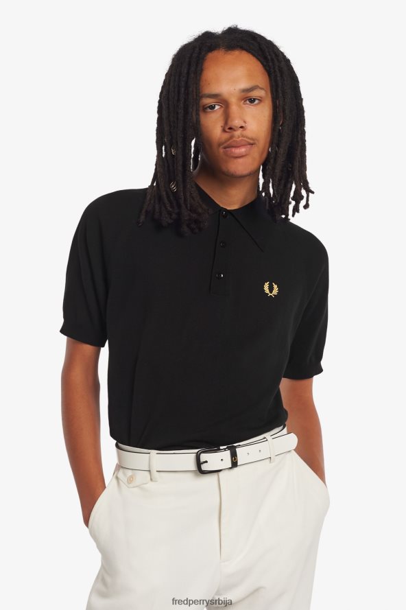 одећу рс Fred Perry мушкарци плетена кошуља са раглан рукавима црно/шампањац 68TD6P454
