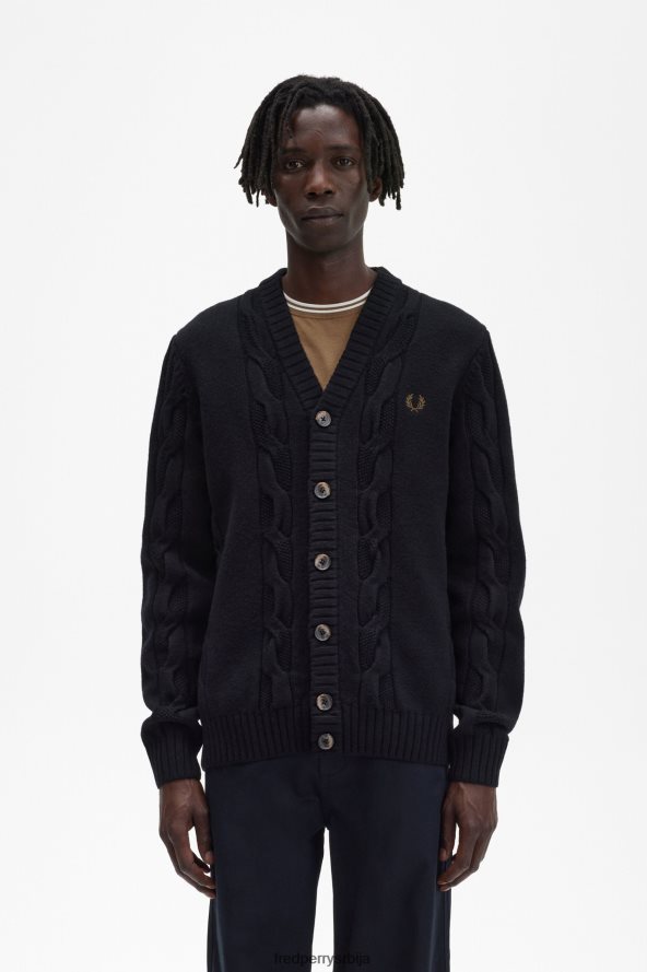 одећу рс Fred Perry мушкарци текстурирани кабловски плетени кардиган једнолично зелено 68TD6P456