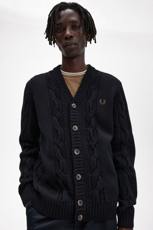 одећу рс Fred Perry мушкарци текстурирани кабловски плетени кардиган једнолично зелено 68TD6P456