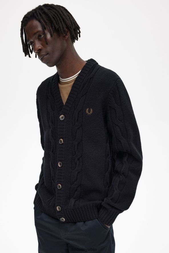 одећу рс Fred Perry мушкарци текстурирани кабловски плетени кардиган једнолично зелено 68TD6P456
