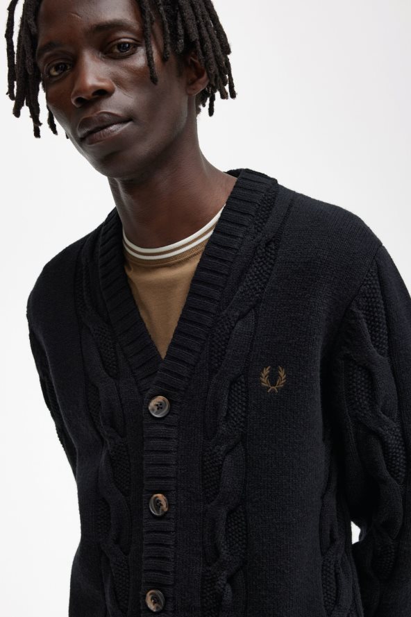 одећу рс Fred Perry мушкарци текстурирани кабловски плетени кардиган једнолично зелено 68TD6P456