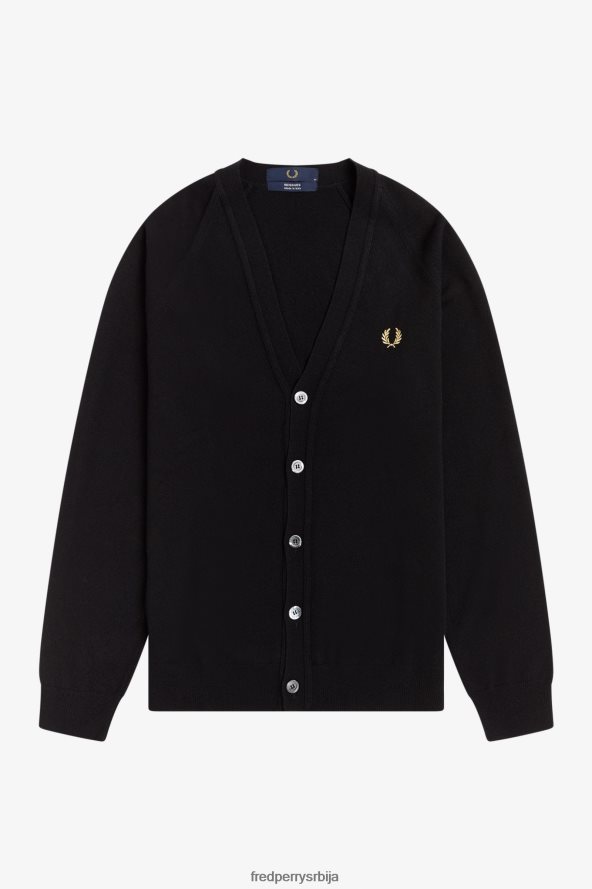 одећу рс Fred Perry мушкарци кардиган од јагњеће вуне црно/шампањац 68TD6P457