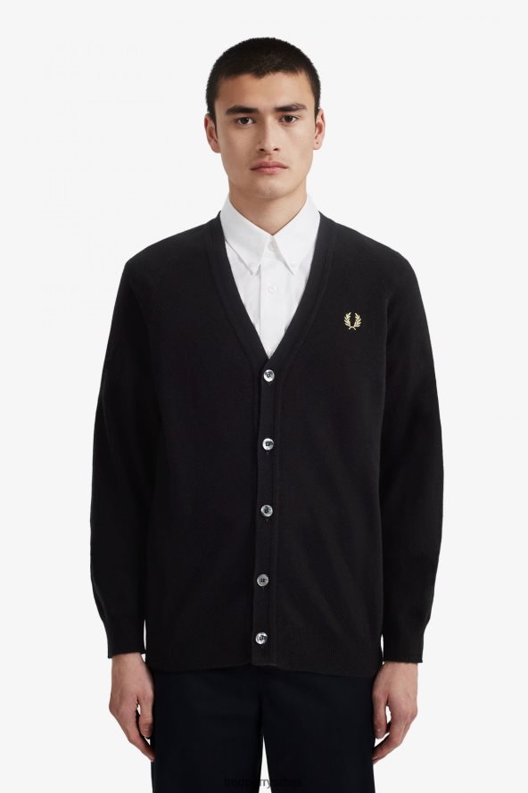 одећу рс Fred Perry мушкарци кардиган од јагњеће вуне црно/шампањац 68TD6P457