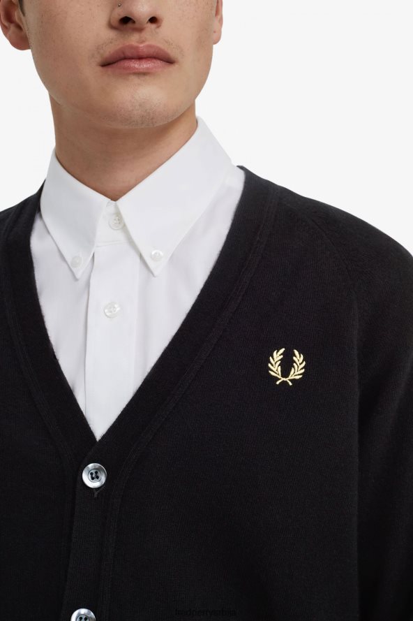 одећу рс Fred Perry мушкарци кардиган од јагњеће вуне црно/шампањац 68TD6P457