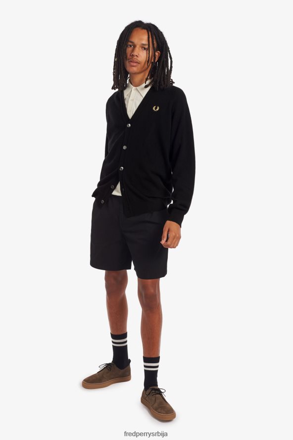 одећу рс Fred Perry мушкарци кардиган од јагњеће вуне црно/шампањац 68TD6P457