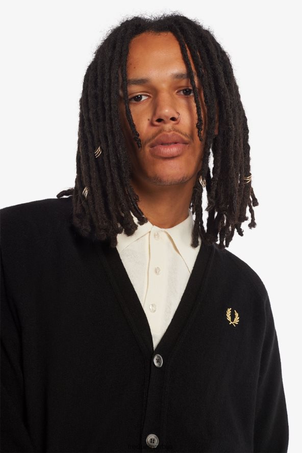 одећу рс Fred Perry мушкарци кардиган од јагњеће вуне црно/шампањац 68TD6P457
