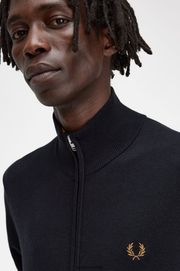 одећу рс Fred Perry мушкарци класични кардиган са патентним затварачем црн 68TD6P459