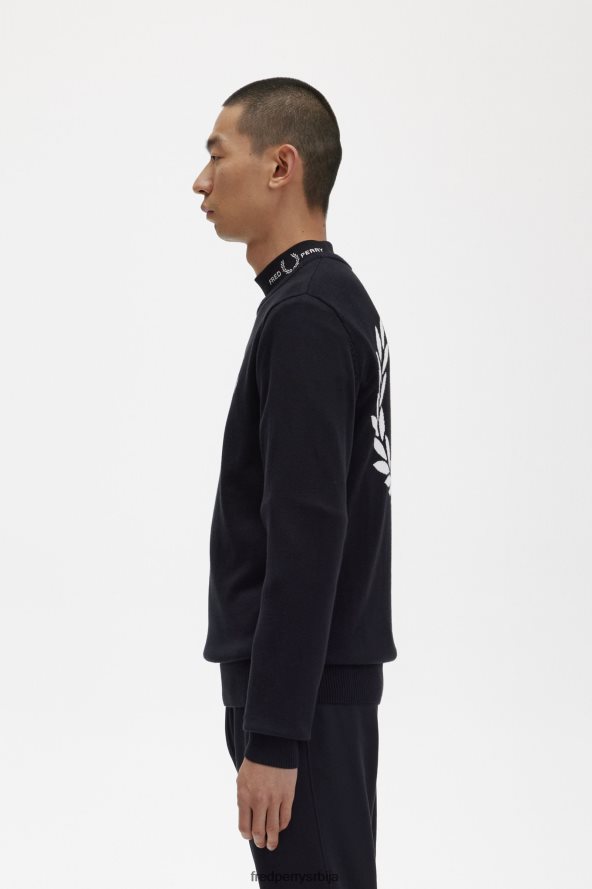 одећу рс Fred Perry мушкарци графички џемпер од ловоровог венца црн 68TD6P460
