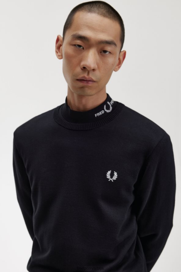 одећу рс Fred Perry мушкарци графички џемпер од ловоровог венца црн 68TD6P460