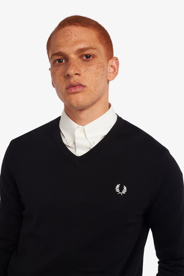 одећу рс Fred Perry мушкарци класични џемпер с в изрезом црн 68TD6P461