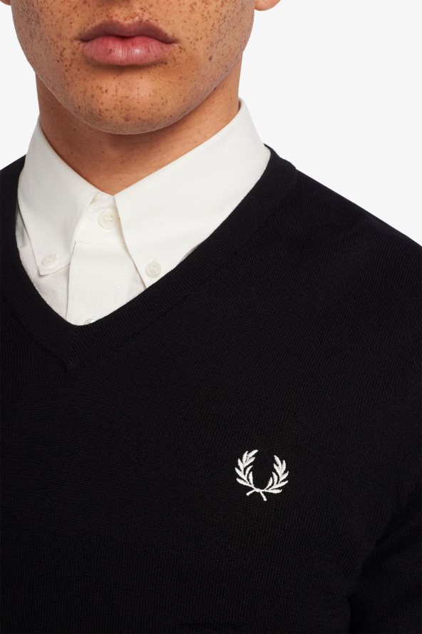 одећу рс Fred Perry мушкарци класични џемпер с в изрезом црн 68TD6P461