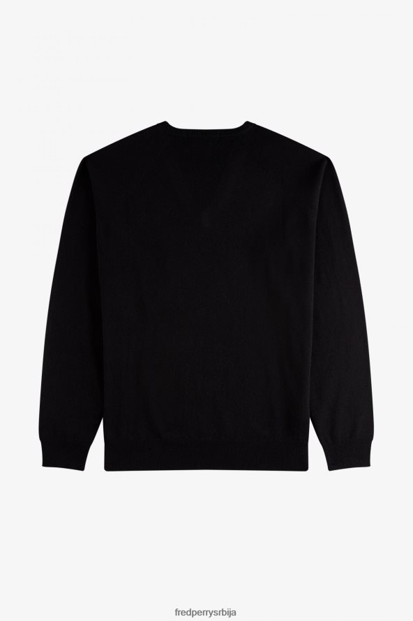 одећу рс Fred Perry мушкарци џемпер с в-изрезом од јагњеће вуне црн 68TD6P463