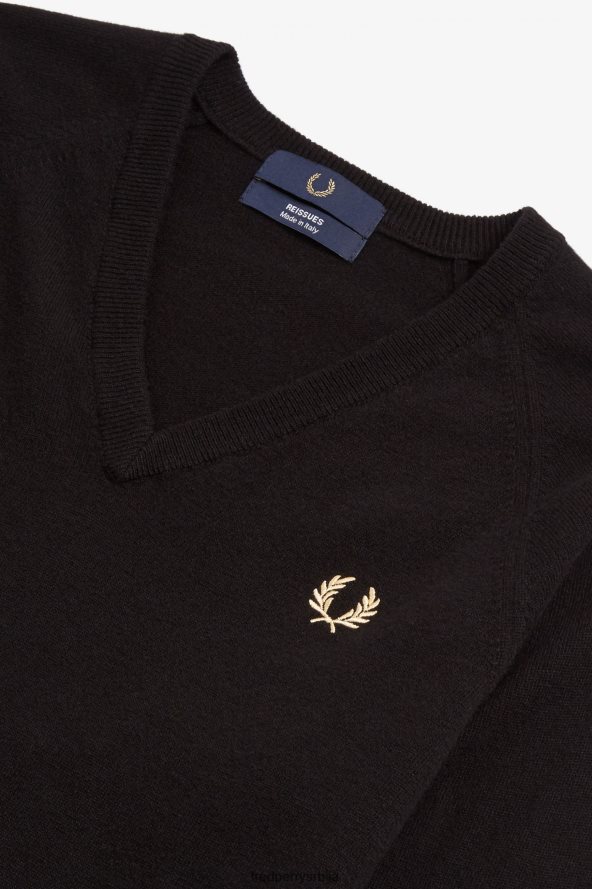 одећу рс Fred Perry мушкарци џемпер с в-изрезом од јагњеће вуне црн 68TD6P463