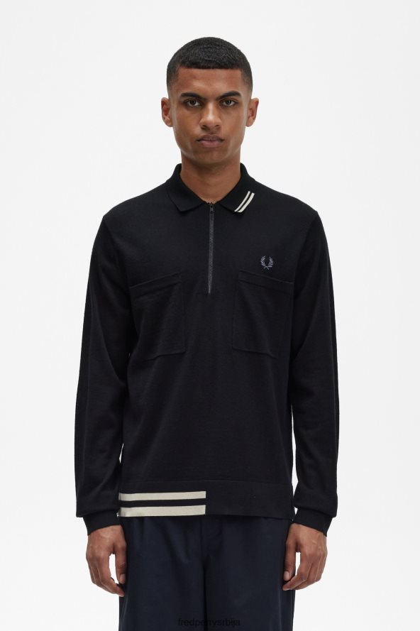 одећу рс Fred Perry мушкарци плетена кошуља са полу патентним затварачем овсена каша 68TD6P467