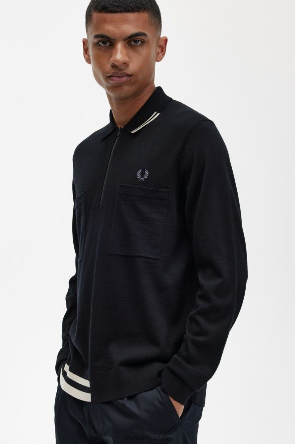 одећу рс Fred Perry мушкарци плетена кошуља са полу патентним затварачем овсена каша 68TD6P467