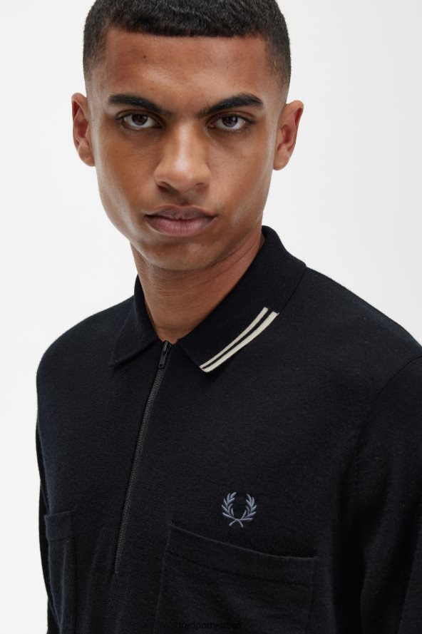 одећу рс Fred Perry мушкарци плетена кошуља са полу патентним затварачем овсена каша 68TD6P467