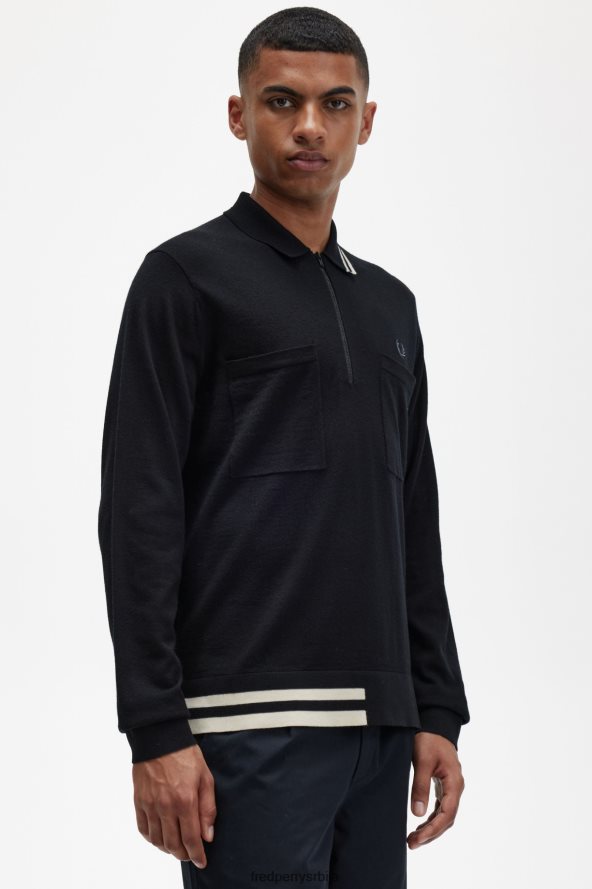 одећу рс Fred Perry мушкарци плетена кошуља са полу патентним затварачем овсена каша 68TD6P467