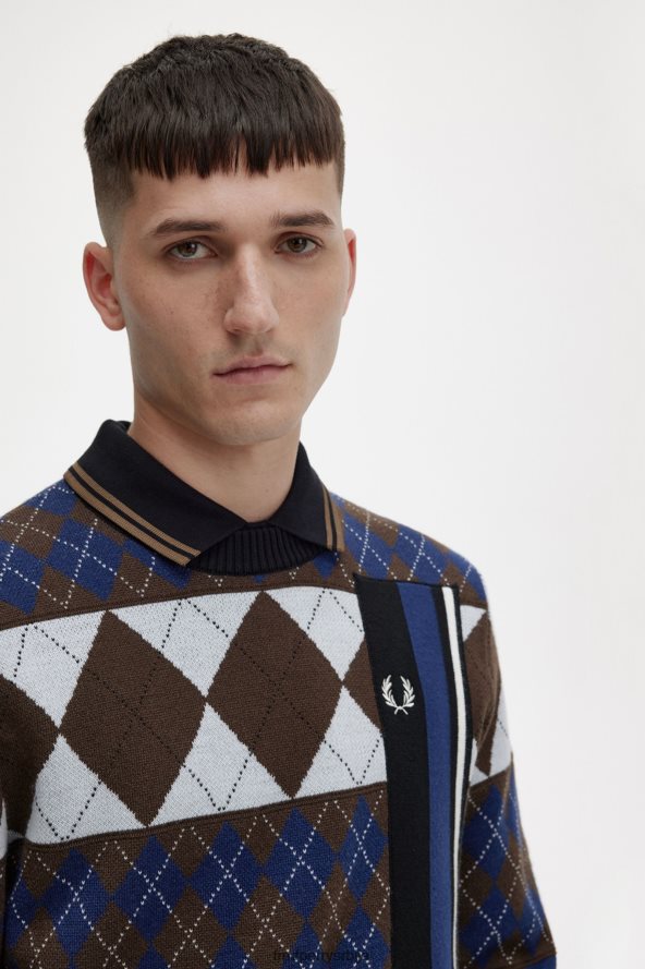 одећу рс Fred Perry мушкарци пругасти панел аргиле џемпер осенченог камена 68TD6P468