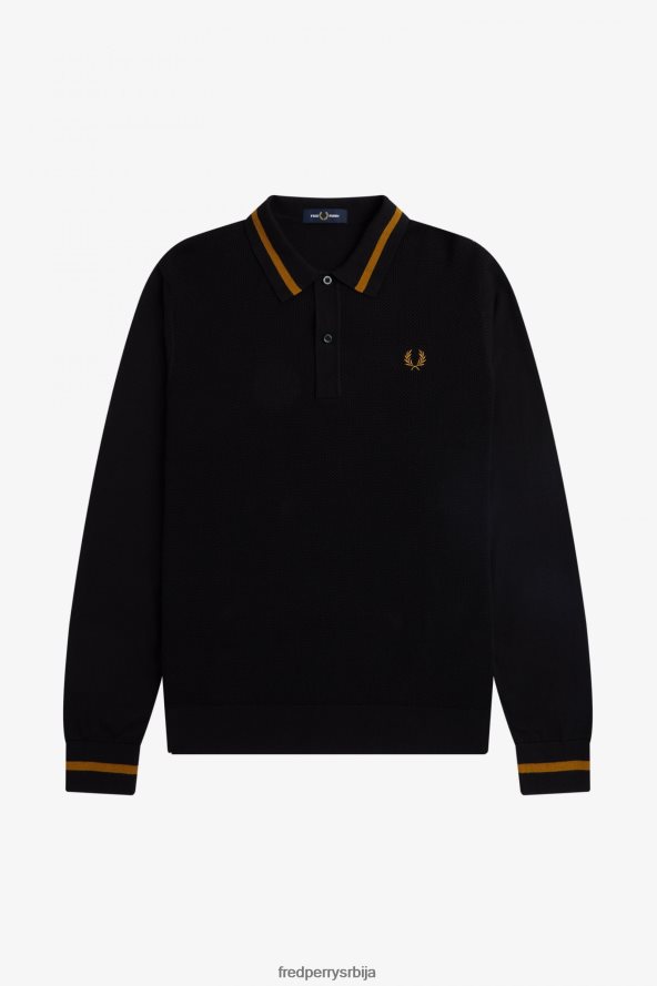 одећу рс Fred Perry мушкарци текстурирана предња плетена кошуља црн 68TD6P472