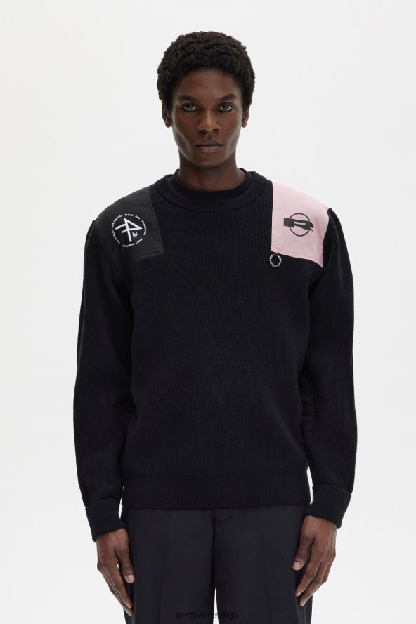одећу рс Fred Perry мушкарци штампани џемпер црн 68TD6P473