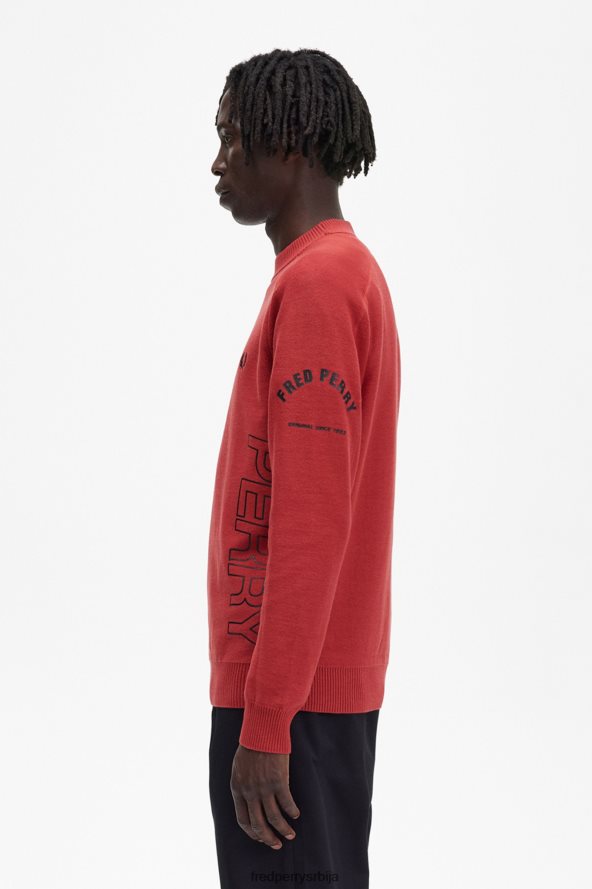 одећу рс Fred Perry мушкарци џемпер са графичким штампаним панелима опрано црвено 68TD6P476