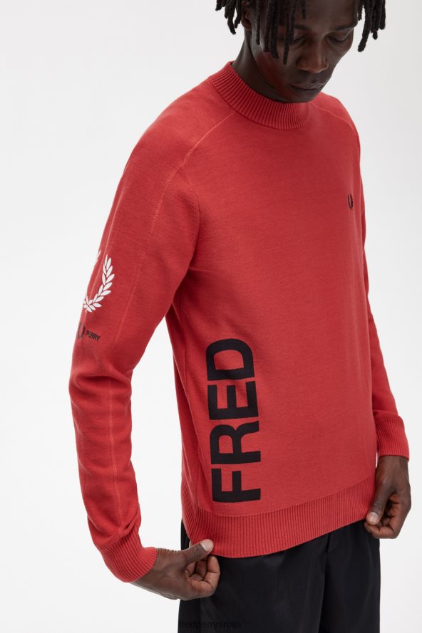 одећу рс Fred Perry мушкарци џемпер са графичким штампаним панелима опрано црвено 68TD6P476