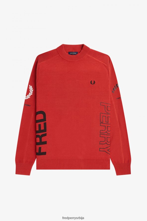 одећу рс Fred Perry мушкарци џемпер са графичким штампаним панелима опрано црвено 68TD6P476