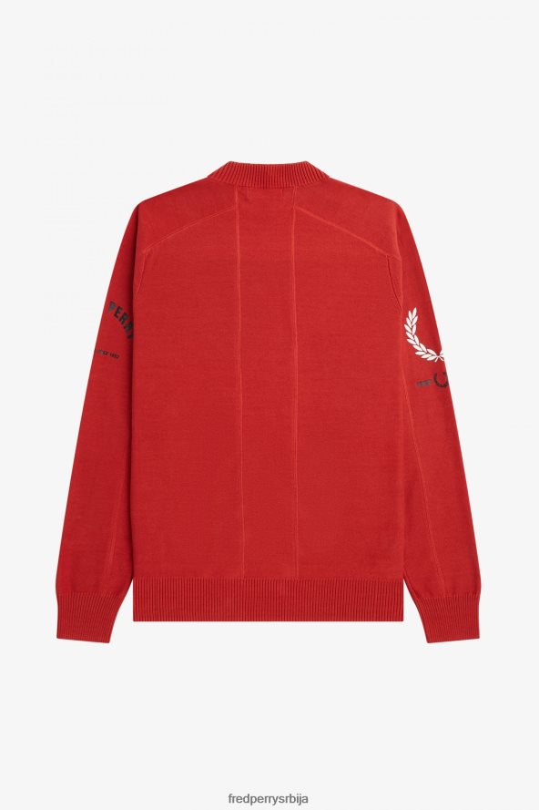 одећу рс Fred Perry мушкарци џемпер са графичким штампаним панелима опрано црвено 68TD6P476
