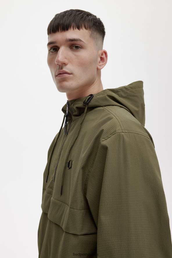 одећу рс Fred Perry мушкарци сеерсуцкер јакна са рајсфершлусом једнолично зелено 68TD6P245