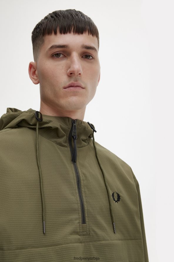 одећу рс Fred Perry мушкарци сеерсуцкер јакна са рајсфершлусом једнолично зелено 68TD6P245