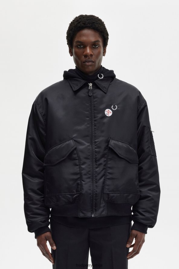 одећу рс Fred Perry мушкарци штампана летачка јакна црн 68TD6P247