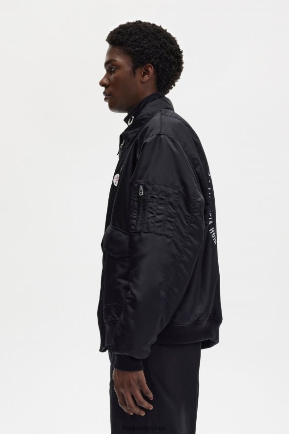 одећу рс Fred Perry мушкарци штампана летачка јакна црн 68TD6P247